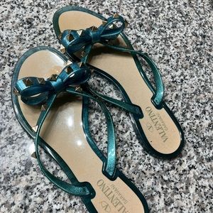 Blue/Glitter Gold Studded Valentino Sandals(flip flops)